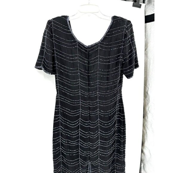 vintage 90s SCALA dress formal beaded cocktail 100% silk party evening black M - Picture 7 of 11